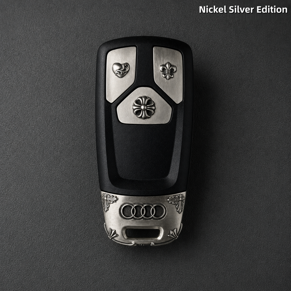 Audi Key Fob Cover Nickel Silver Edition Handcrafted Engraved Luxury Key Shell Compatible with Audi Models