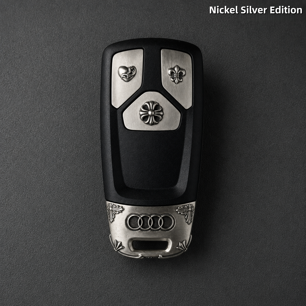 Audi Key Fob Cover Nickel Silver Edition Handcrafted Engraved Luxury Key Shell Compatible with Audi Models