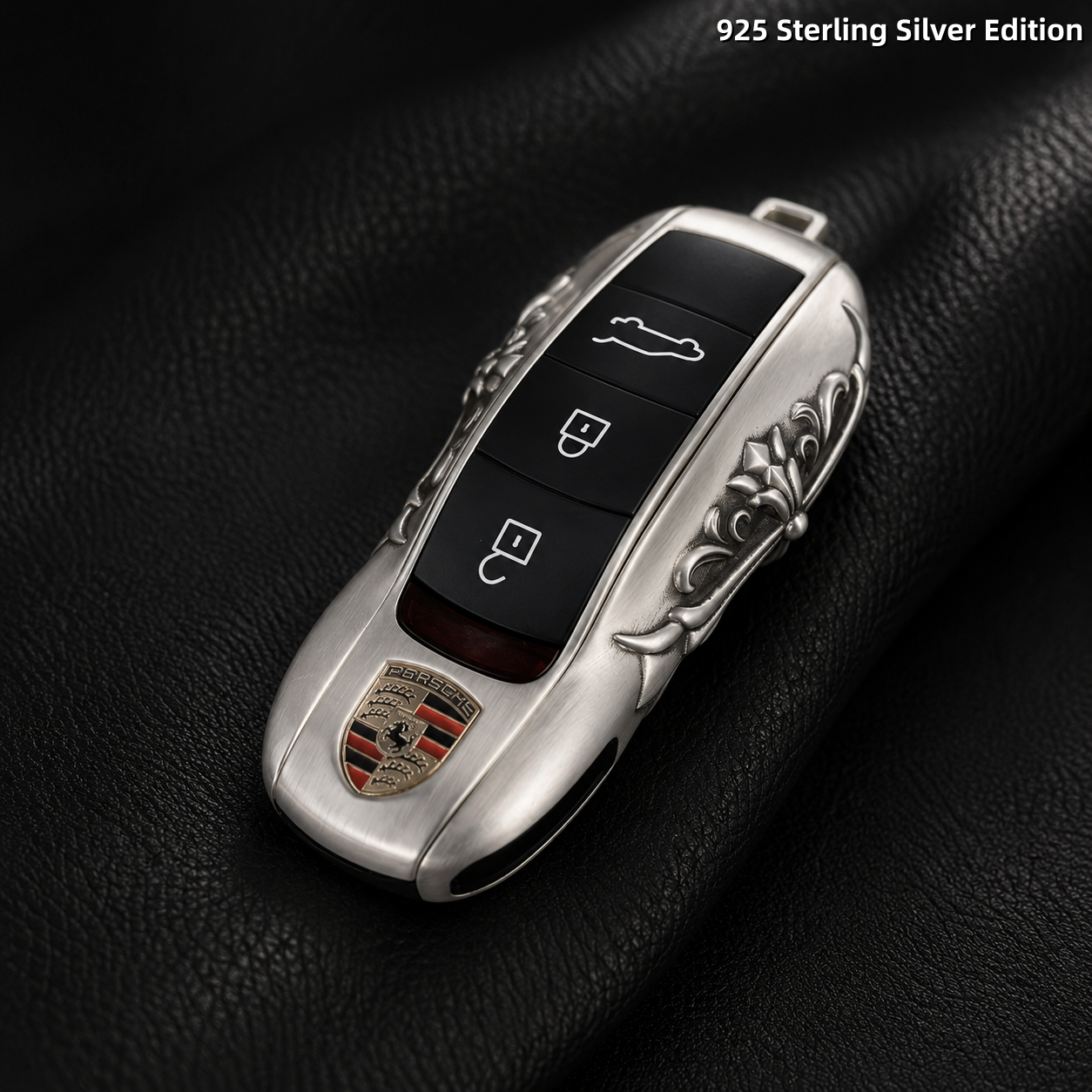 Porsche Macan 718 Key Shell 925 Sterling Silver Edition Handmade Luxury Key Cover for Old Style Insert Key