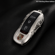 Porsche Macan 718 Key Shell 925 Sterling Silver Edition Handmade Luxury Key Cover for Old Style Insert Key