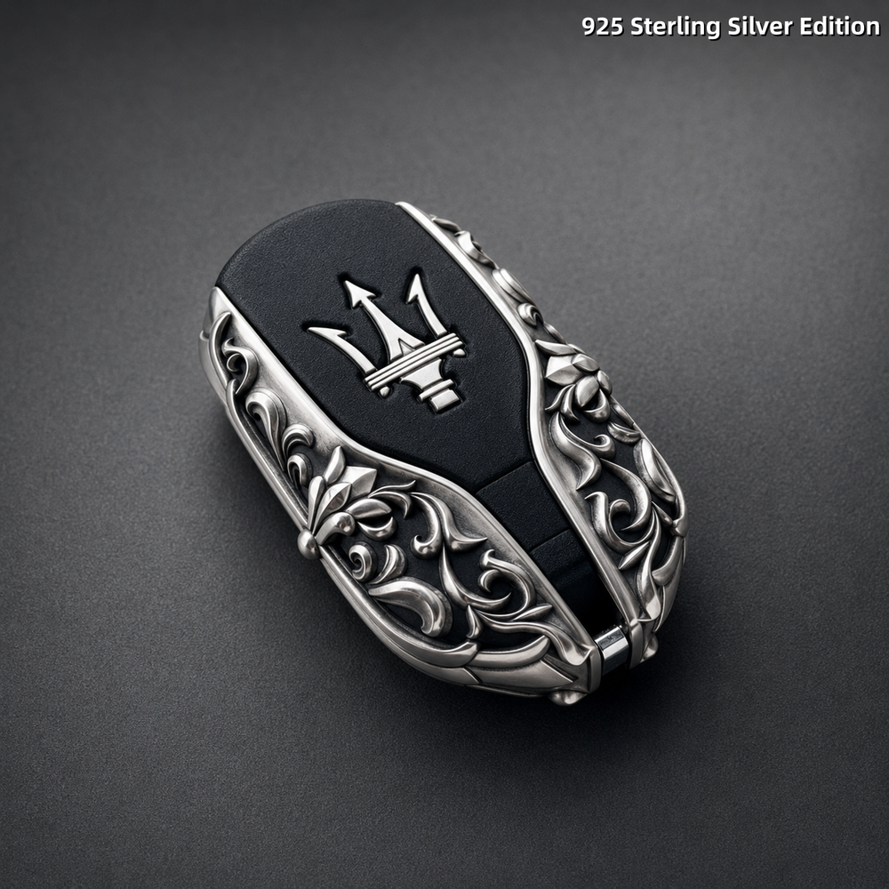Maserati 925 Sterling Silver Key Case Handmade Engraved Luxury Car Key Cover