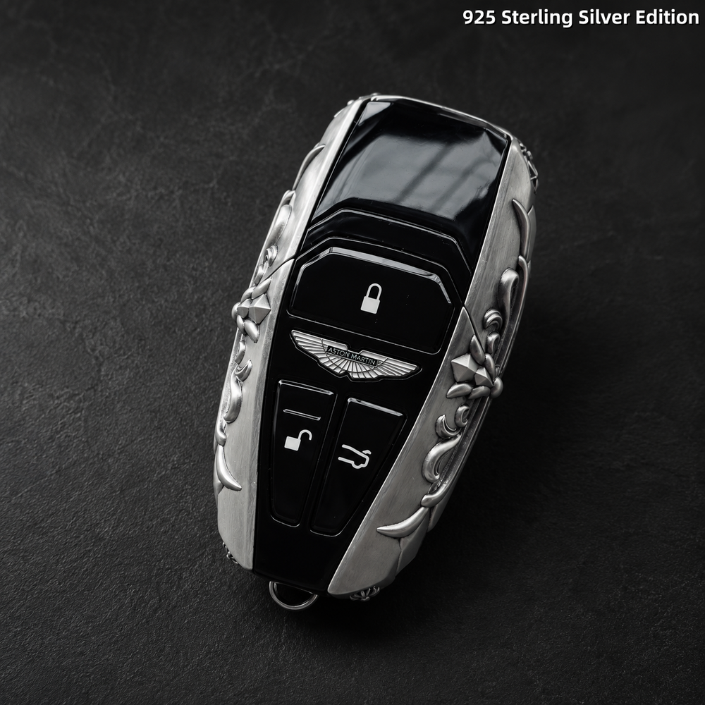 Aston Martin 925 Sterling Silver Key Shell Cover Handcrafted Luxury Car Key Case