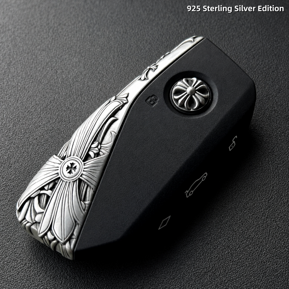 BMW Key Case 925 Sterling Silver Handmade Luxury Car Key Cover Engraved Edition