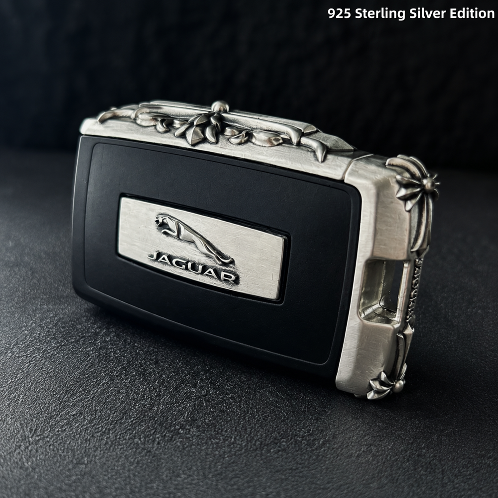 Jaguar 925 Sterling Silver Key Shell Luxury Handcrafted Car Key Cover Ornate Engraved Edition