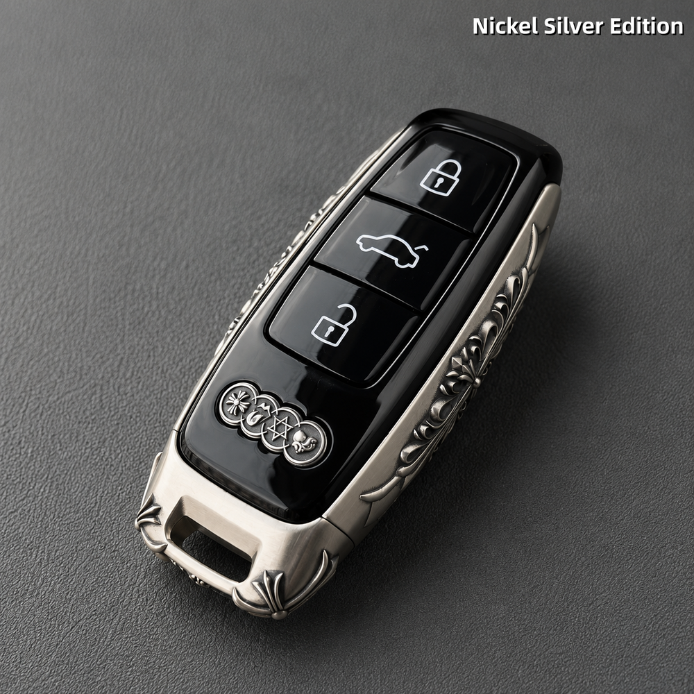 Audi A6L Key Cover White Copper Edition Handmade Luxury Car Key Shell Engraved Metal Case