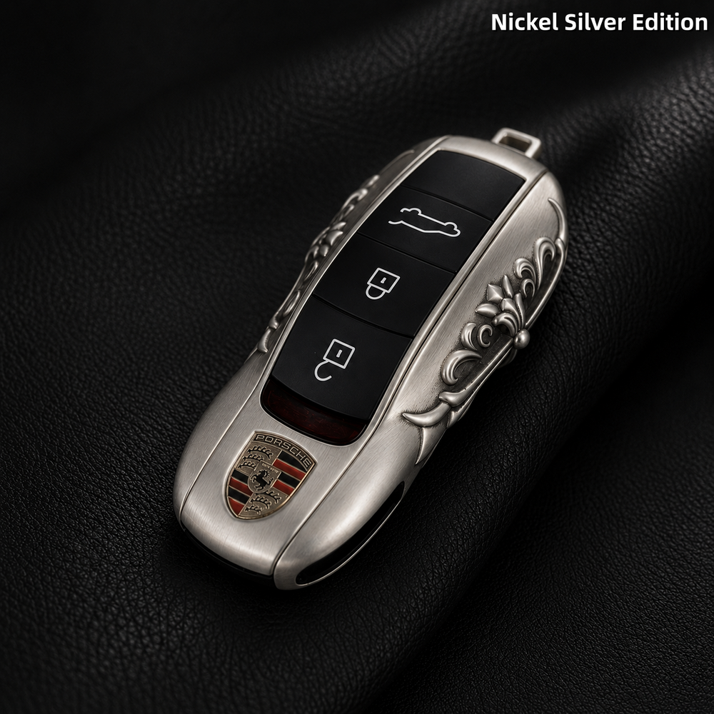 Porsche Macan 718 Key Shell Nickel Silver Edition Handmade Luxury Key Cover for Old Style Insert Key