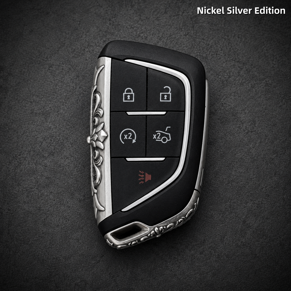 Cadillac 925 Sterling Silver Key Cover Luxury Engraved Car Key Shell Handmade Metal Case
