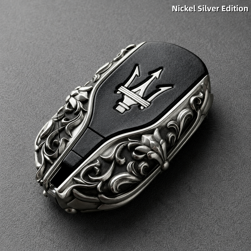 Maserati Nickel Silver Key Cover Luxury Engraved Car Key Shell Handmade Edition