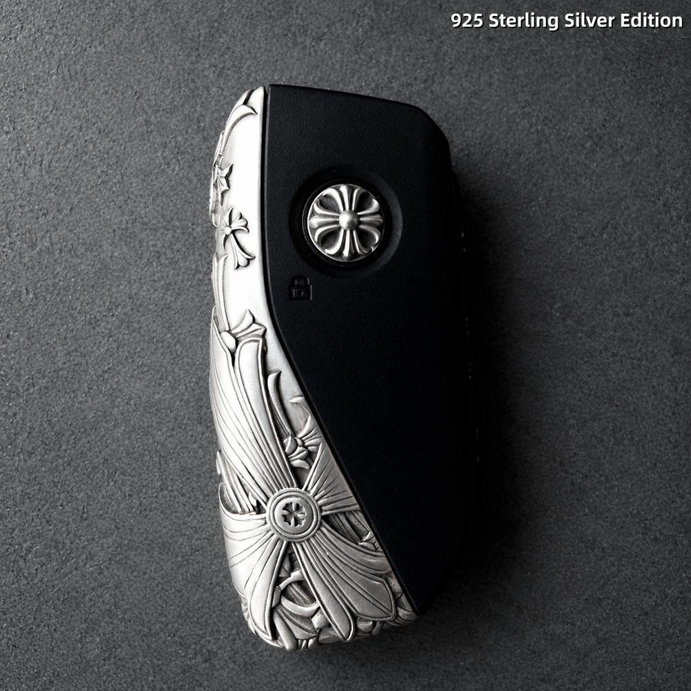 BMW Key Case 925 Sterling Silver Handmade Luxury Car Key Cover Engraved Edition