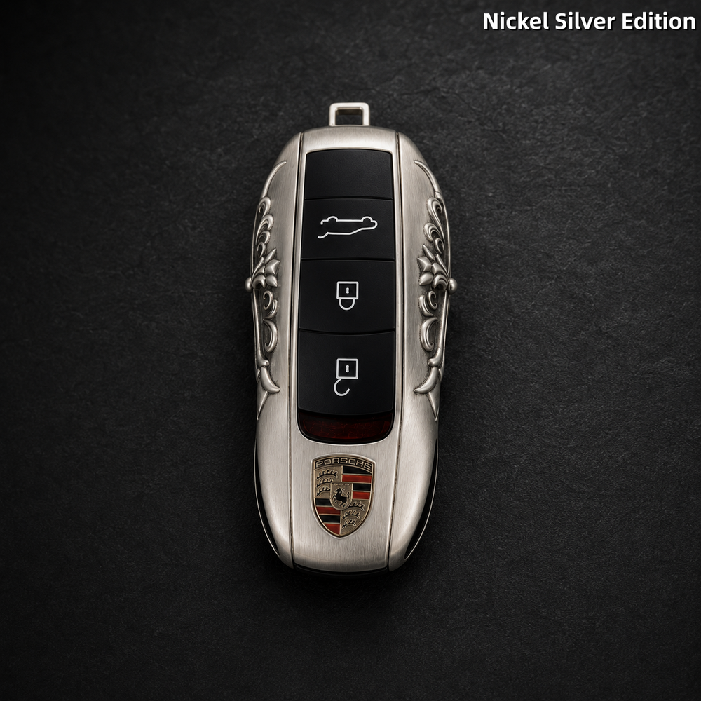 Porsche Macan 718 Key Shell Nickel Silver Edition Handmade Luxury Key Cover for Old Style Insert Key