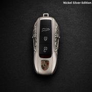 Porsche Macan 718 Key Shell Nickel Silver Edition Handmade Luxury Key Cover for Old Style Insert Key