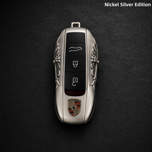 Porsche Macan 718 Key Shell Nickel Silver Edition Handmade Luxury Key Cover for Old Style Insert Key