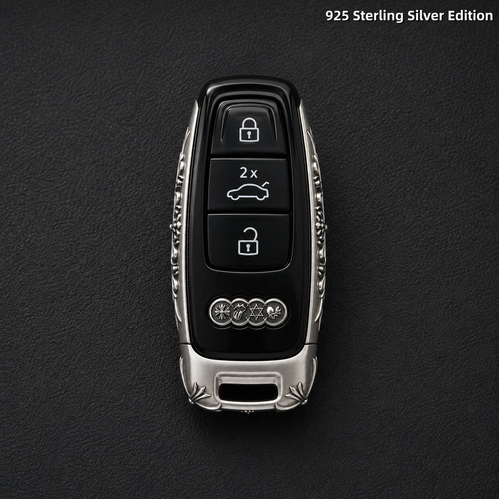 Audi Key Case 925 Sterling Silver Edition Luxury Car Key Cover Handmade Metal Shell Premium Key Protector