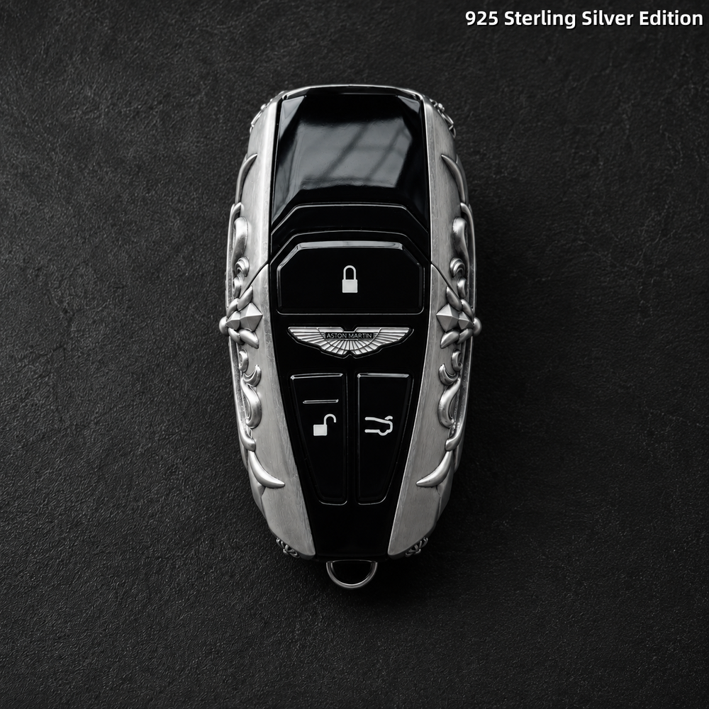 Aston Martin 925 Sterling Silver Key Shell Cover Handcrafted Luxury Car Key Case
