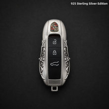 Porsche Macan 718 Key Shell 925 Sterling Silver Edition Handmade Luxury Key Cover for Old Style Insert Key