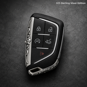 Cadillac 925 Sterling Silver Key Cover Luxury Engraved Car Key Shell Handmade Metal Case