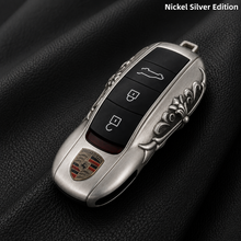 Porsche Macan 718 Key Shell Nickel Silver Edition Handmade Luxury Key Cover for Old Style Insert Key