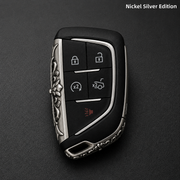 Cadillac Key Shell Nickel Silver Edition Handcrafted Engraved Luxury Key Cover