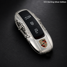 Porsche Macan 718 Key Shell 925 Sterling Silver Edition Handmade Luxury Key Cover for Old Style Insert Key