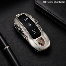 Porsche Macan 718 Key Shell 925 Sterling Silver Edition Handmade Luxury Key Cover for Old Style Insert Key